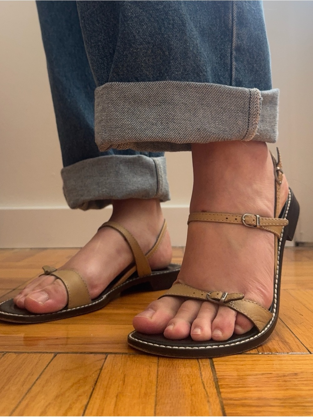 Women's Tan Leather Ankle Strap Sandals